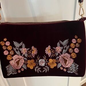 burgundy velvet embroidered crossbody bag